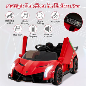 12V Licensed Lamborghini 4WD Kids Ride On Sports Car, Electric Vehicle with Remote Control, 3 Speeds, Hydraulic Doors, LED Lights & Music