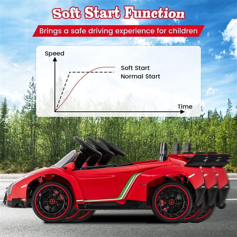 12V Licensed Lamborghini 4WD Kids Ride On Sports Car, Electric Vehicle with Remote Control, 3 Speeds, Hydraulic Doors, LED Lights & Music
