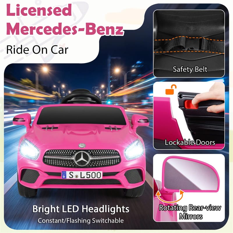 12V Kids Ride On Car, Licensed Mercedes-Benz SL500 Electric Vehicle with Remote Control, Spring Suspension, LED Lights & Music for Boys Girls