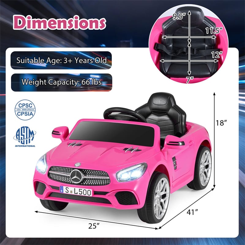 12V Kids Ride On Car, Licensed Mercedes-Benz SL500 Electric Vehicle with Remote Control, Spring Suspension, LED Lights & Music for Boys Girls