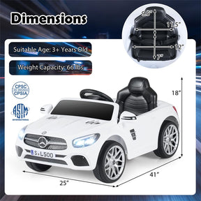 12V Kids Ride On Car, Licensed Mercedes-Benz SL500 Electric Vehicle with Remote Control, Spring Suspension, LED Lights & Music for Boys Girls