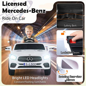 12V Kids Ride On Car, Licensed Mercedes-Benz SL500 Electric Vehicle with Remote Control, Spring Suspension, LED Lights & Music for Boys Girls