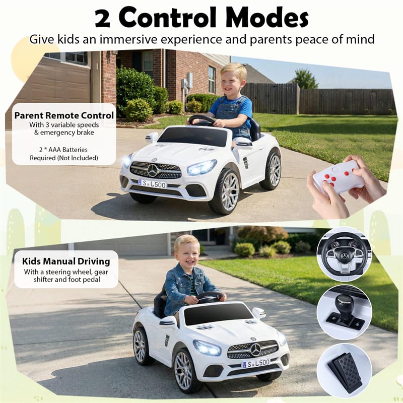 12V Kids Ride On Car, Licensed Mercedes-Benz SL500 Electric Vehicle with Remote Control, Spring Suspension, LED Lights & Music for Boys Girls
