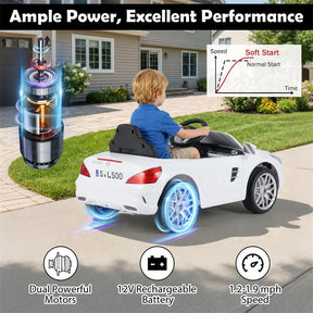 12V Kids Ride On Car, Licensed Mercedes-Benz SL500 Electric Vehicle with Remote Control, Spring Suspension, LED Lights & Music for Boys Girls