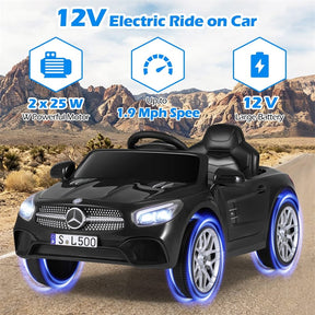 12V Kids Ride On Car, Licensed Mercedes-Benz SL500 Electric Vehicle with Remote Control, Spring Suspension, LED Lights & Music for Boys Girls