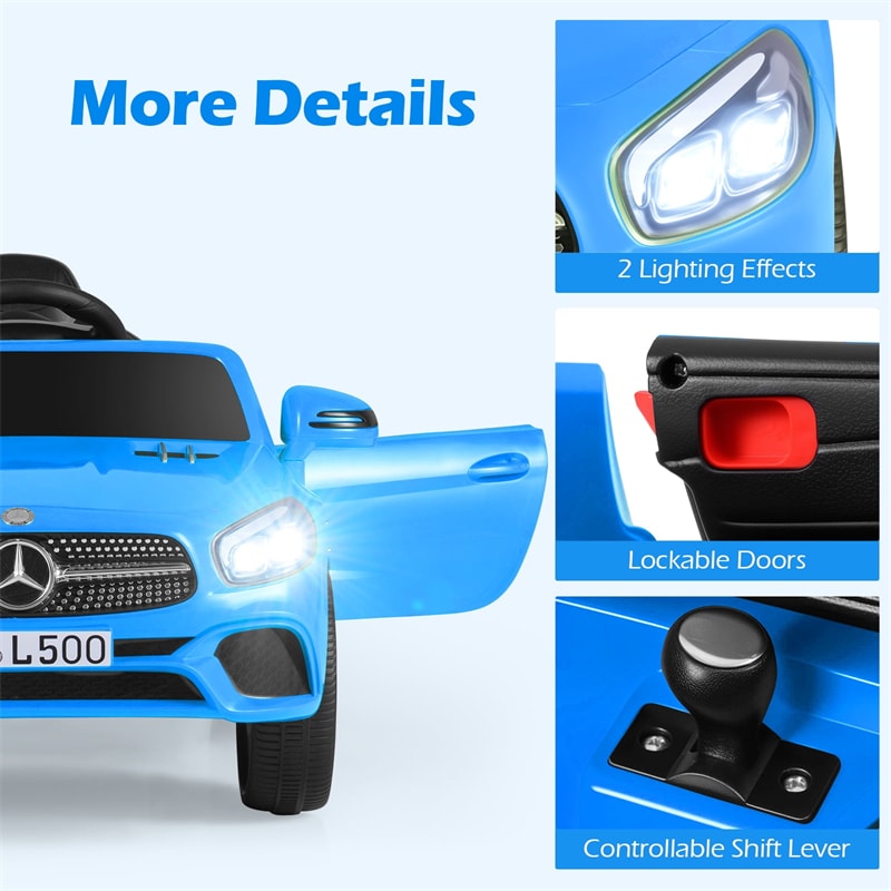 12V Kids Ride On Car, Licensed Mercedes-Benz SL500 Electric Vehicle with Remote Control, Spring Suspension, LED Lights & Music for Boys Girls