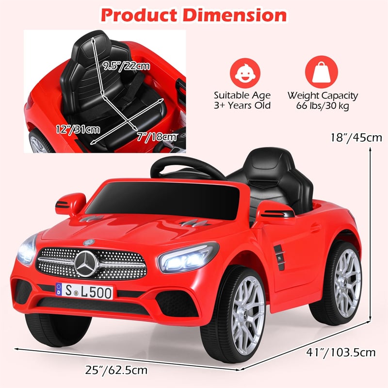 12V Kids Ride On Car, Licensed Mercedes-Benz SL500 Electric Vehicle with Remote Control, Spring Suspension, LED Lights & Music for Boys Girls