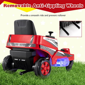 12V Kids Ride-On Lawn Mower with 360° Twist & Turn, Dual Control Sticks, LED Lights, Toddler Electric Car Toy for Boys & Girls Aged 3-8