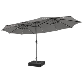 15 FT Double-Sided Patio Umbrella with 48 Solar Lights, Extra-Large Outdoor Twin Market Umbrella with Base
