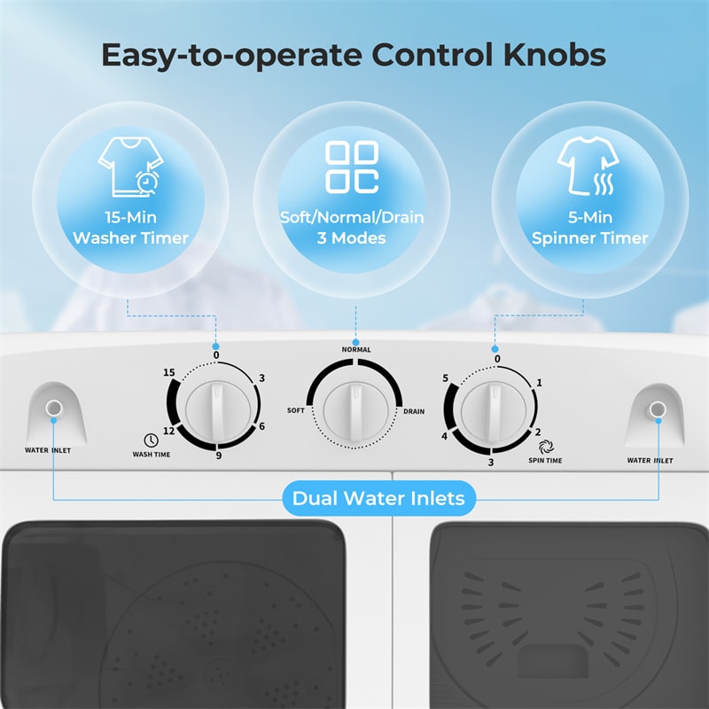 17.6 LBS Portable Washing Machine, Twin Tub Spin Top Load Washer Dryer Combo for RV Dorm Apartment