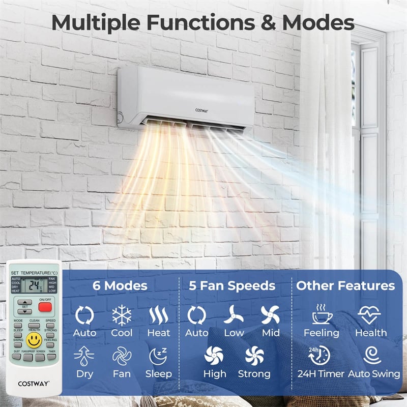 18000 BTU 22 SEER2 Dual Zone Mini Split Air Conditioner & Heater, WiFi Enabled Inverter Split System AC Unit with Heat Pump & Energy Star