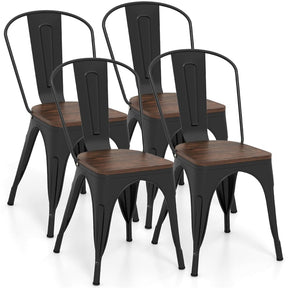 Set of 4 Tolix Style Metal Dining Chairs, 18" Stackable Bistro Cafe Side Chairs with Wood Seat & High Backrest for Home Kitchen Bar Use