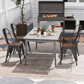 Set of 4 Tolix Style Metal Dining Chairs, 18" Stackable Bistro Cafe Side Chairs with Wood Seat & High Backrest for Home Kitchen Bar Use