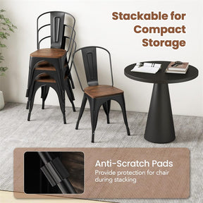 Set of 4 Tolix Style Metal Dining Chairs, 18" Stackable Bistro Cafe Side Chairs with Wood Seat & High Backrest for Home Kitchen Bar Use