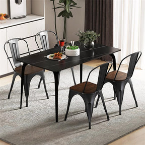 Set of 4 Tolix Style Metal Dining Chairs, 18" Stackable Bistro Cafe Side Chairs with Wood Seat & High Backrest for Home Kitchen Bar Use