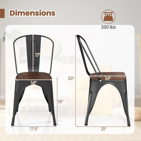 Set of 4 Tolix Style Metal Dining Chairs, 18" Stackable Bistro Cafe Side Chairs with Wood Seat & High Backrest for Home Kitchen Bar Use