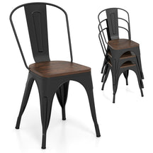 Set of 4 Tolix Style Metal Dining Chairs, 18" Stackable Bistro Cafe Side Chairs with Wood Seat & High Backrest for Home Kitchen Bar Use