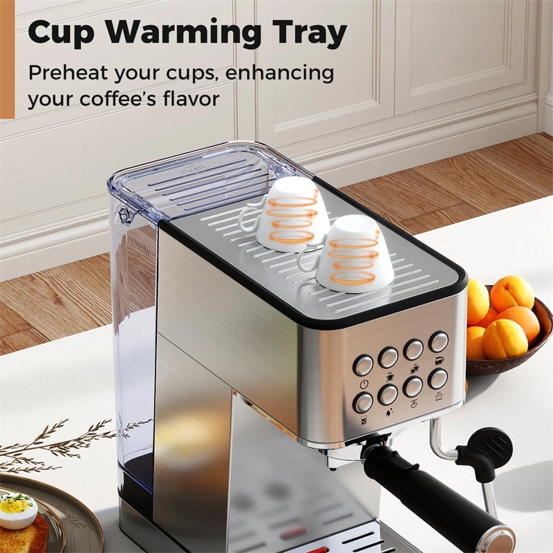 20 Bar Espresso Machine, Compact Stainless Steel Coffee Maker with Milk Frother, 57oz Water Tank & Hot Water for Latte, Cappuccino & Cold Brew