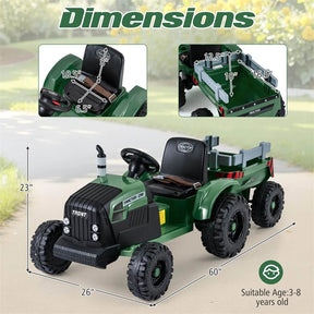 24V Ride On Tractor with Detachable Trailer & Remote Control, Kids Electric Vehicle with 3 Speeds, 15° Climbing & Music for Ages 3+