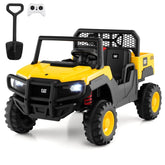 24V 4WD 2-Seater Ride on Dump Truck Licensed Caterpillar Electric Vehicle with Remote Control & Soft Start, Kids Ride On UTV Car with Dump Bed