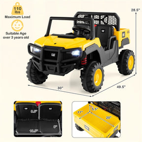 24V 4WD 2-Seater Ride on Dump Truck Licensed Caterpillar Electric Vehicle with Remote Control & Soft Start, Kids Ride On UTV Car with Dump Bed