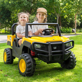 24V 4WD 2-Seater Ride on Dump Truck Licensed Caterpillar Electric Vehicle with Remote Control & Soft Start, Kids Ride On UTV Car with Dump Bed