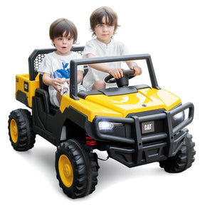 24V 4WD 2-Seater Ride on Dump Truck Licensed Caterpillar Electric Vehicle with Remote Control & Soft Start, Kids Ride On UTV Car with Dump Bed