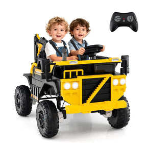 24V 4WD 2-Seater Kids Ride-On Excavator, Electric Construction Truck with Remote Control, Digging Arm & Lights, Battery Powered Toy Car for Ages 3+