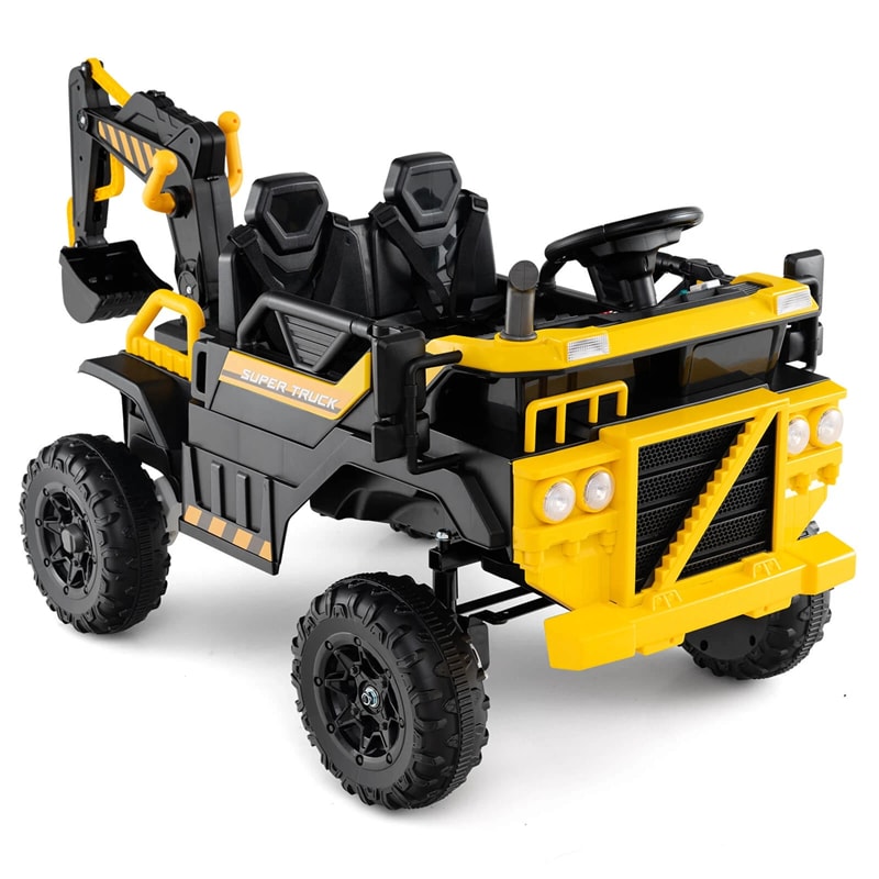 24V 4WD 2-Seater Kids Ride-On Excavator, Electric Construction Truck with Remote Control, Digging Arm & Lights, Battery Powered Toy Car for Ages 3+