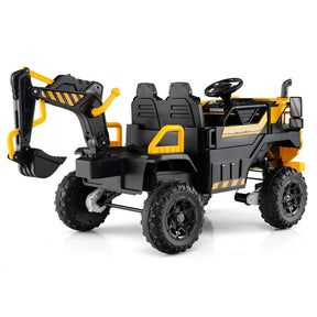 24V 4WD 2-Seater Kids Ride-On Excavator, Electric Construction Truck with Remote Control, Digging Arm & Lights, Battery Powered Toy Car for Ages 3+
