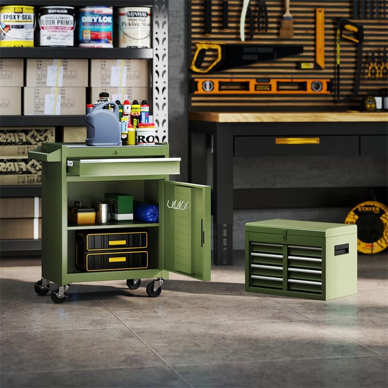 2-in-1 Rolling Tool Chest, 5-Drawer Tool Storage Cabinet with Wheels, Adjustable Shelf, Tool Box Organizer for Garage Warehouse Workshop