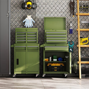 2-in-1 Rolling Tool Chest, 5-Drawer Tool Storage Cabinet with Wheels, Adjustable Shelf, Tool Box Organizer for Garage Warehouse Workshop