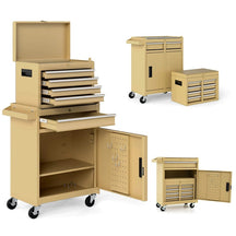 2-in-1 Rolling Tool Chest, 5-Drawer Tool Storage Cabinet with Wheels, Adjustable Shelf, Tool Box Organizer for Garage Warehouse Workshop