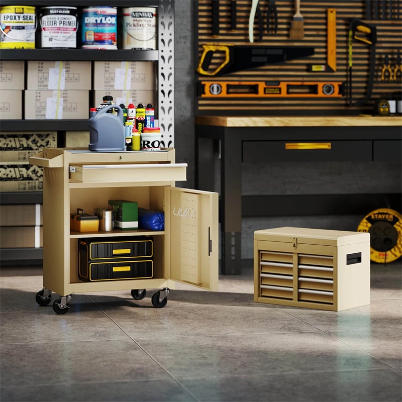2-in-1 Rolling Tool Chest, 5-Drawer Tool Storage Cabinet with Wheels, Adjustable Shelf, Tool Box Organizer for Garage Warehouse Workshop