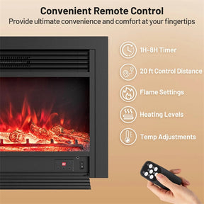 28.5/33/36 Inch Recessed Electric Fireplace Insert, 1500W Wall Mounted Freestanding Fireplace Heater with 3 Color Flame & Remote Control