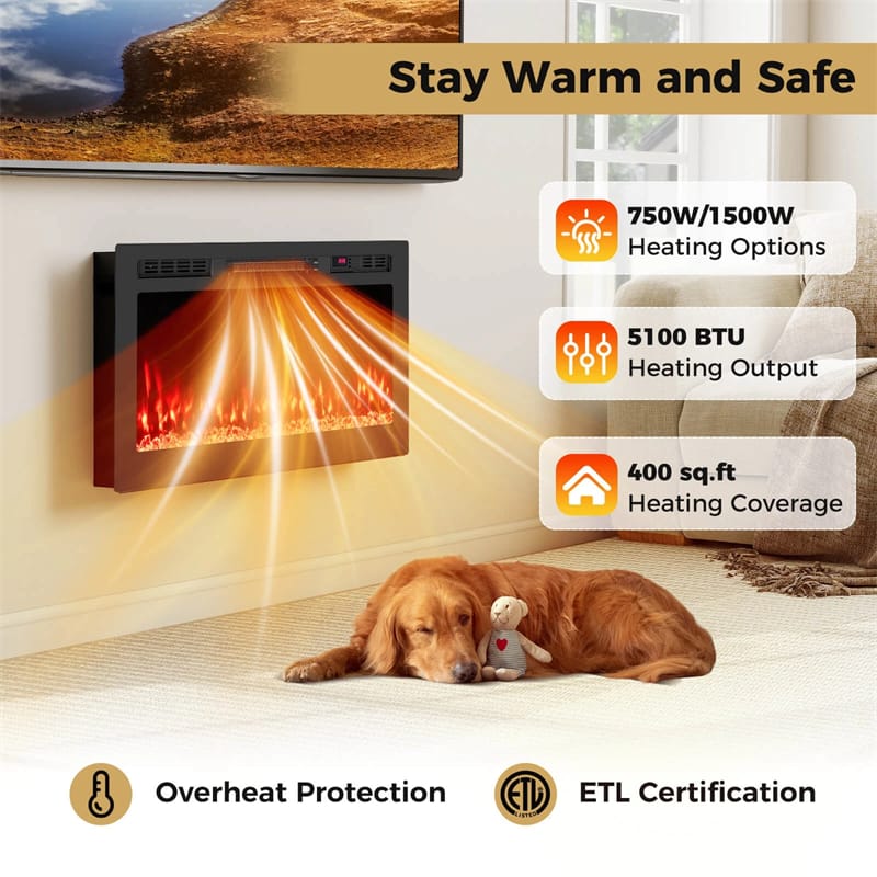 36-68" Smart WiFi Electric Fireplace, Recessed/Wall Mounted Fireplace Heater, 12 Flame & Ember Bed Colors, Alexa/Google Assistant, 12H Timer
