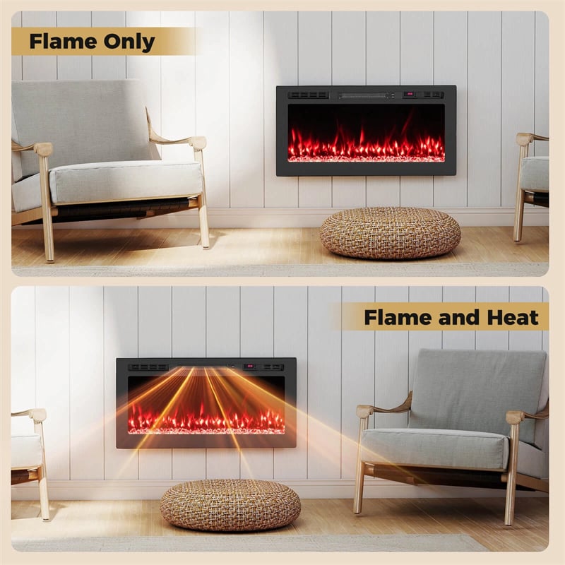 36-68" Smart WiFi Electric Fireplace, Recessed/Wall Mounted Fireplace Heater, 12 Flame & Ember Bed Colors, Alexa/Google Assistant, 12H Timer