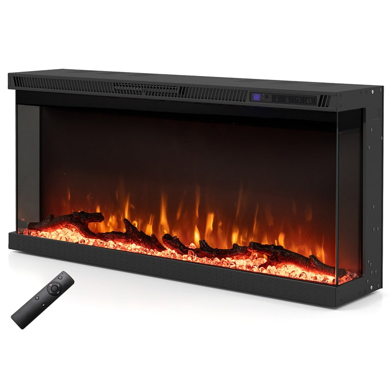 36-60 Inch Recessed 3-Sided Electric Fireplace Insert, 1200W Fireplace Heater with 12 Flame Colors, Remote Control, 5 Brightness & 8H Timer