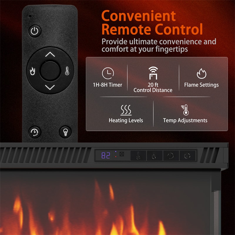36-60 Inch Recessed 3-Sided Electric Fireplace Insert, 1200W Fireplace Heater with 12 Flame Colors, Remote Control, 5 Brightness & 8H Timer