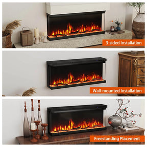 36-60 Inch Recessed 3-Sided Electric Fireplace Insert, 1200W Fireplace Heater with 12 Flame Colors, Remote Control, 5 Brightness & 8H Timer