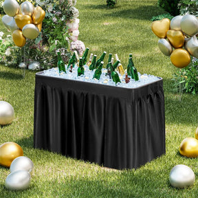 4FT Folding Ice Cooler Table with Drain, Bucket & Removable Skirt, Portable Fill and Chill Table for Food Drink, Camping Party BBQ, No Assembly