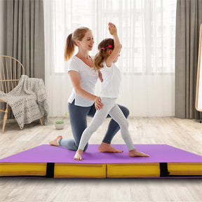 4" Thick Folding Gymnastic Mat, 4' x 4' Home Gym Bio-Fold Exercise Tumbling Mat with Carry Handles, PU Leather Cover for Aerobics Workout Yoga