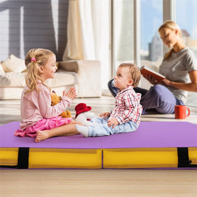 4" Thick Folding Gymnastic Mat, 4' x 4' Home Gym Bio-Fold Exercise Tumbling Mat with Carry Handles, PU Leather Cover for Aerobics Workout Yoga
