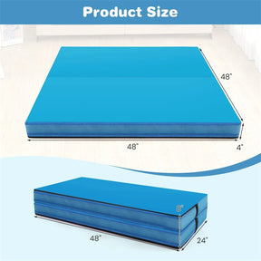 4" Thick Folding Gymnastic Mat, 4' x 4' Home Gym Bio-Fold Exercise Tumbling Mat with Carry Handles, PU Leather Cover for Aerobics Workout Yoga