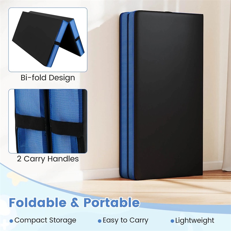 4" Thick Folding Gymnastic Mat, 4' x 4' Home Gym Bio-Fold Exercise Tumbling Mat with Carry Handles, PU Leather Cover for Aerobics Workout Yoga