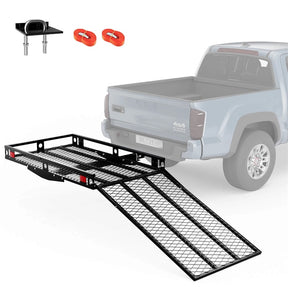 500 LBS Hitch Mount Cargo Carrier with Foldable Ramp, Heavy-Duty Mobility Scooter Wheelchair Carrier for SUV Cars with Stabilizer & 2 Tie-Down Straps