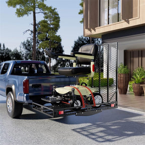 500 LBS Hitch Mount Cargo Carrier with Foldable Ramp, Heavy-Duty Mobility Scooter Wheelchair Carrier for SUV Cars with Stabilizer & 2 Tie-Down Straps