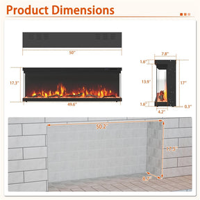 36-60 Inch Recessed 3-Sided Electric Fireplace Insert, 1200W Fireplace Heater with 12 Flame Colors, Remote Control, 5 Brightness & 8H Timer