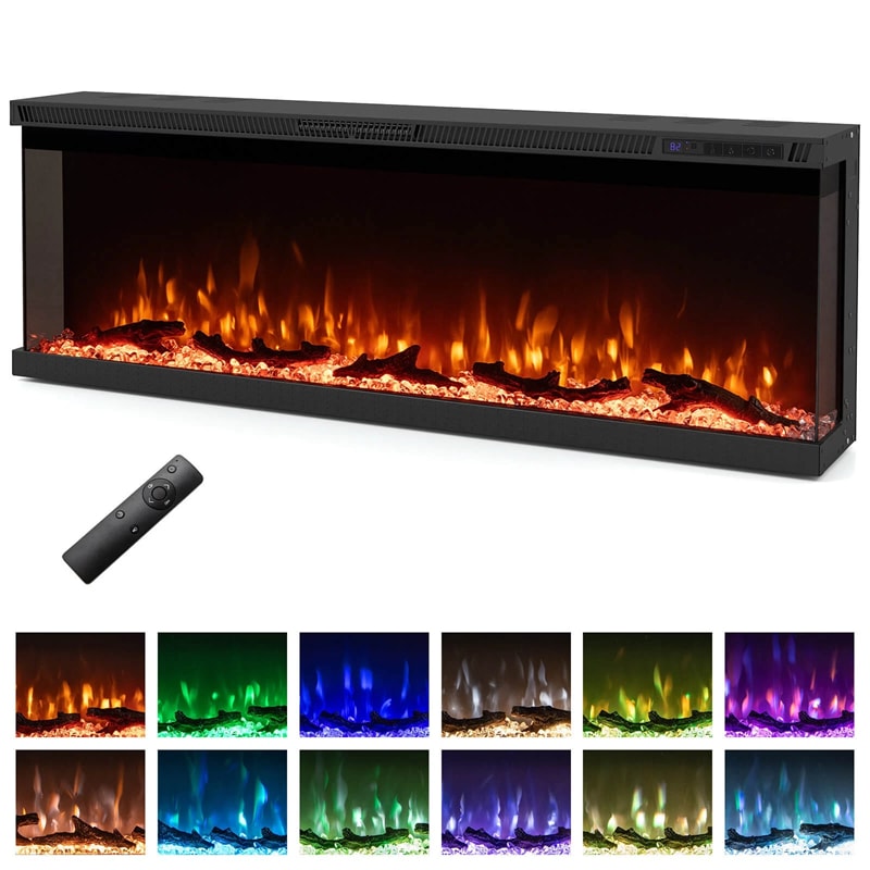 36-60 Inch Recessed 3-Sided Electric Fireplace Insert, 1200W Fireplace Heater with 12 Flame Colors, Remote Control, 5 Brightness & 8H Timer