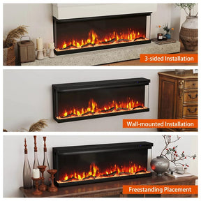 36-60 Inch Recessed 3-Sided Electric Fireplace Insert, 1200W Fireplace Heater with 12 Flame Colors, Remote Control, 5 Brightness & 8H Timer